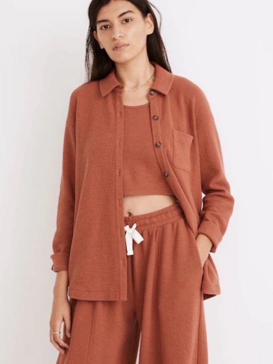 Madewell Tops - Women’s Madewell Rust Textured Waffle Button-Front Knit Shirt/Jacket